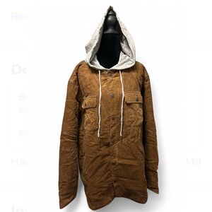 Men's Tan Hooded Jacket with Gray Accents